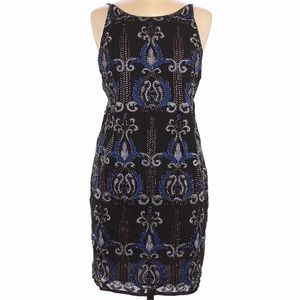 Francesca's Black Embroidered Beaded Dress Lined